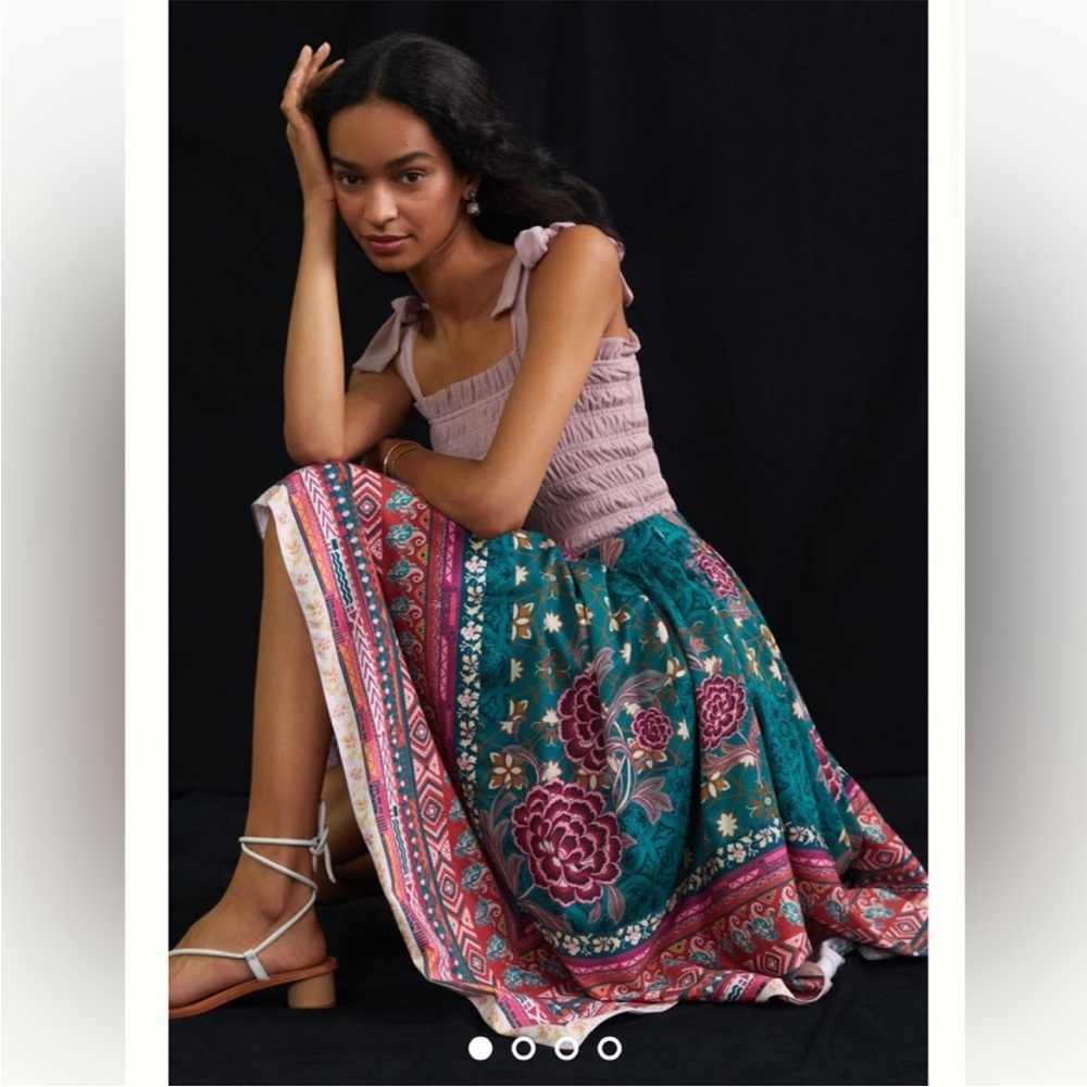 ▪️Anthropologie Geisha Designs Abstract Satin Maxi Scarf Boho Print Skirt Rare - Picture 2 of 12